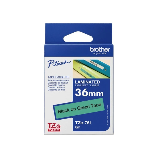 Brother TZe-761 護貝標籤帶 綠底黑字 36mm