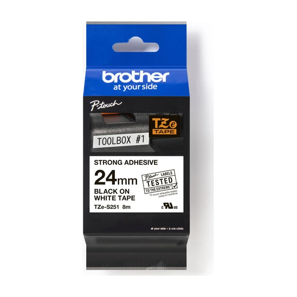 Brother TZe-S251 超強黏性護貝標籤帶 白底黑字 24mm