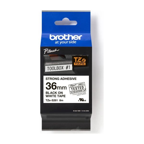 Brother TZe-S261 超強黏性護貝標籤帶 白底黑字 36mm