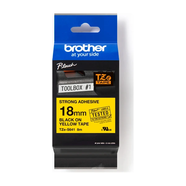 Brother TZe-S641 超強黏性護貝標籤帶 黃底黑字 18mm